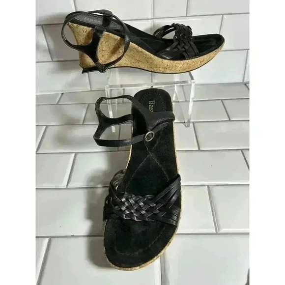 Bass Shoes - Bass Black Cork Wedge Strappy Sandals Sevita 11M Women's